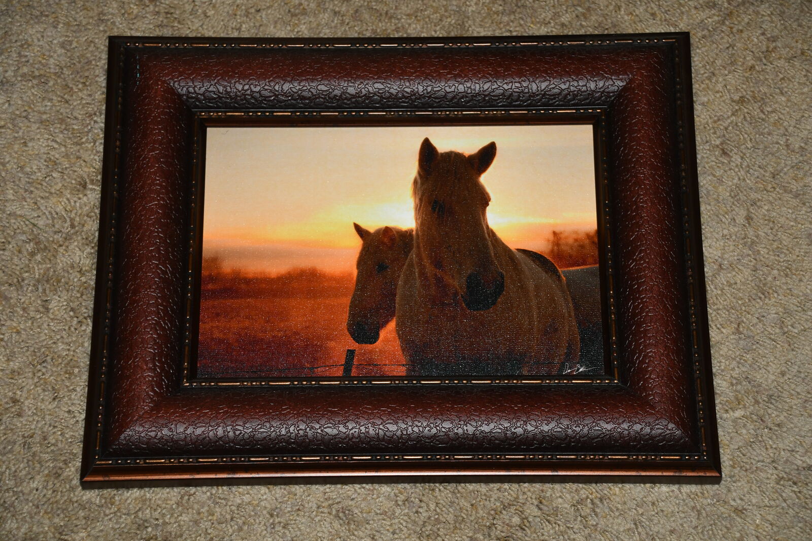"TWO HORSES AT SUNSET" PICTURE ~ 12" x 15" FRAMED