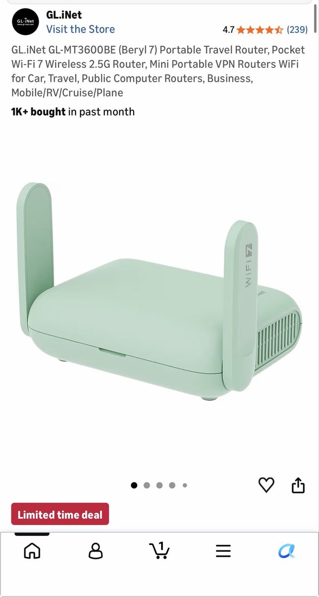 GL.iNet GL-MT3600BE (Beryl 7) Portable Travel Router