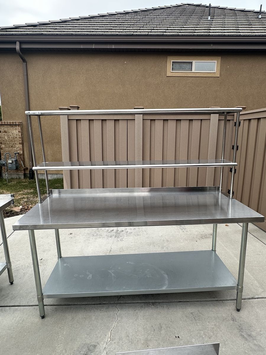 Stainless Steel Commercial Prep Table with Double Overshelf & Undershelf