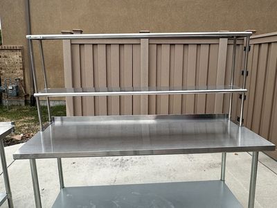 Stainless Steel Commercial Prep Table with Double Overshelf & Undershelf