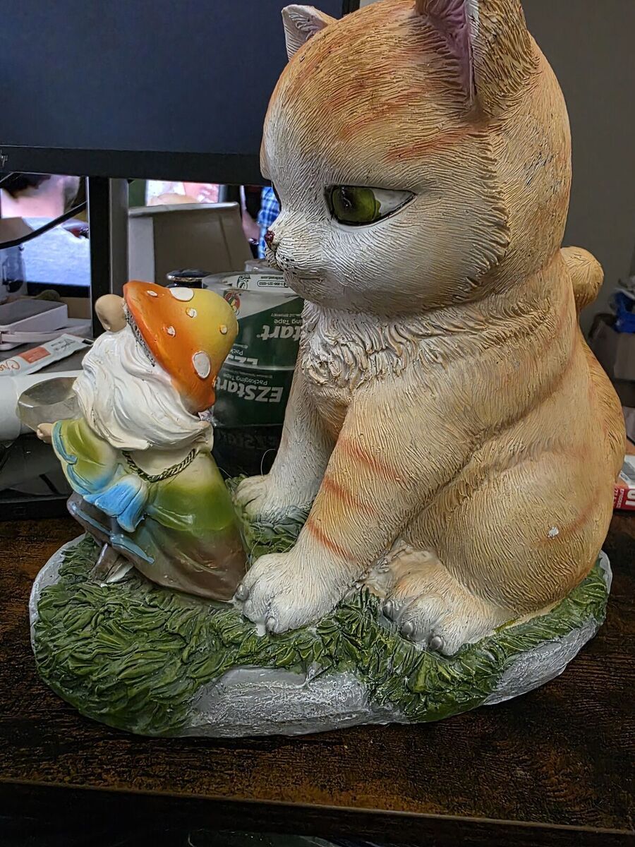 Cat and Gnome solar yard decoration