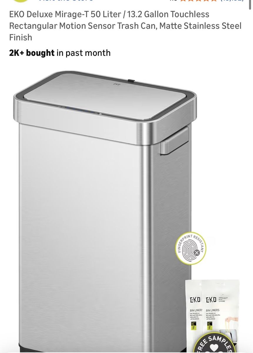 EKO 13 Gal Deluxe Mirage motion Sensor Trash Can
