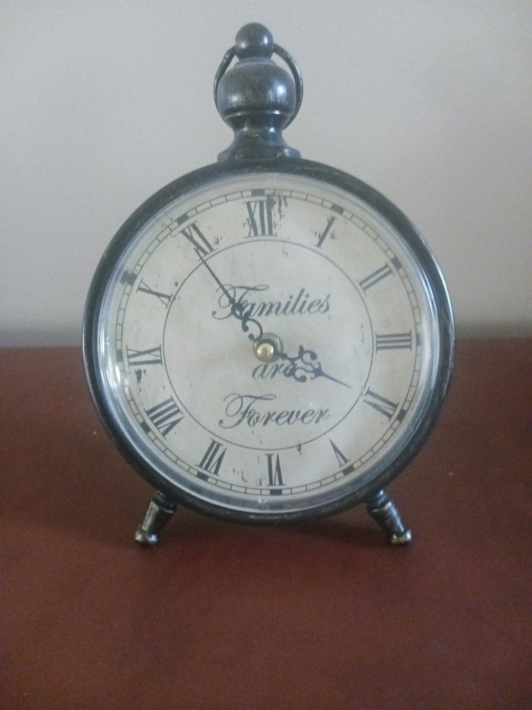 Vintage Style Tabletop Clock - 'Families Are Forever' Antique Finish Desk Clock