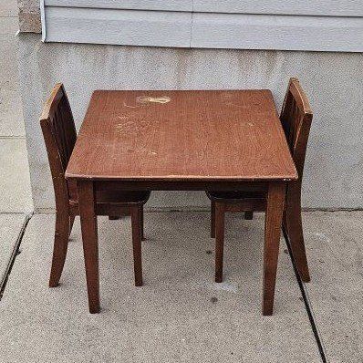 Wooden Kids Table and Two Chairs Set