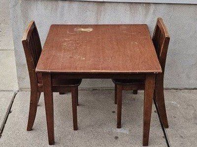 Wooden Kids Table and Two Chairs Set