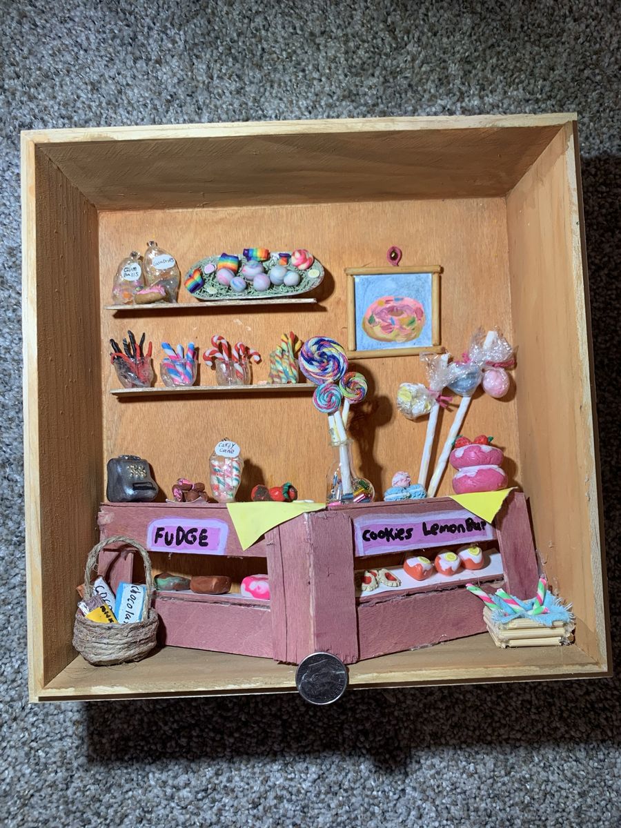 Handmade Miniature Candy Shop Shadow Box Diorama - Unique Collectible Art Piece