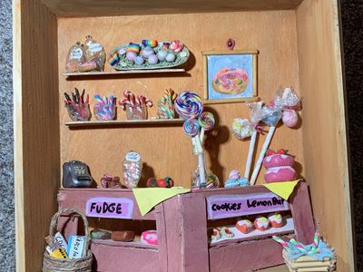 Handmade Miniature Candy Shop Shadow Box Diorama - Unique Collectible Art Piece