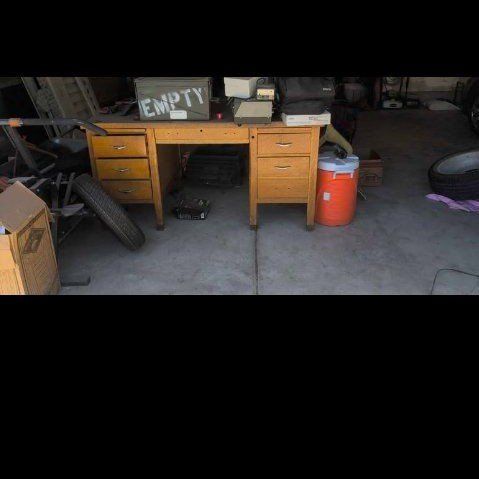 Wood Office Desk with 3 Drawers and 2 Filing Drawers
