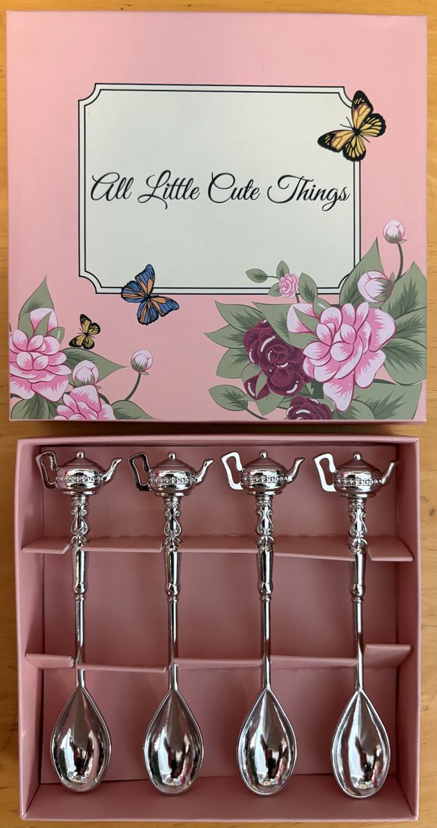 New Sets of 4 All Little Cute Things Silver Teapot Spoons