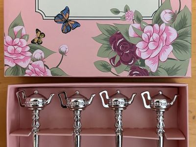 New Sets of 4 All Little Cute Things Silver Teapot Spoons