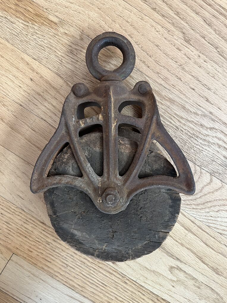 Rustic Antique Pulley - Wood and Iron - Marked 1871