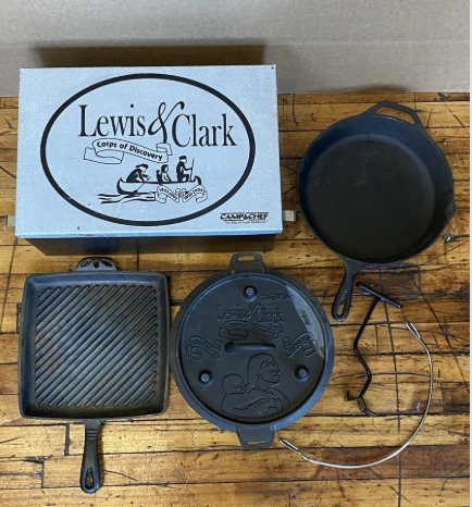 Camp Chef Lewis & Clark Corps of Discovery Cast Iron Skillet, Dutch Oven & Grill Pan Set