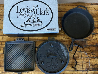 Camp Chef Lewis & Clark Corps of Discovery Cast Iron Skillet, Dutch Oven & Grill Pan Set