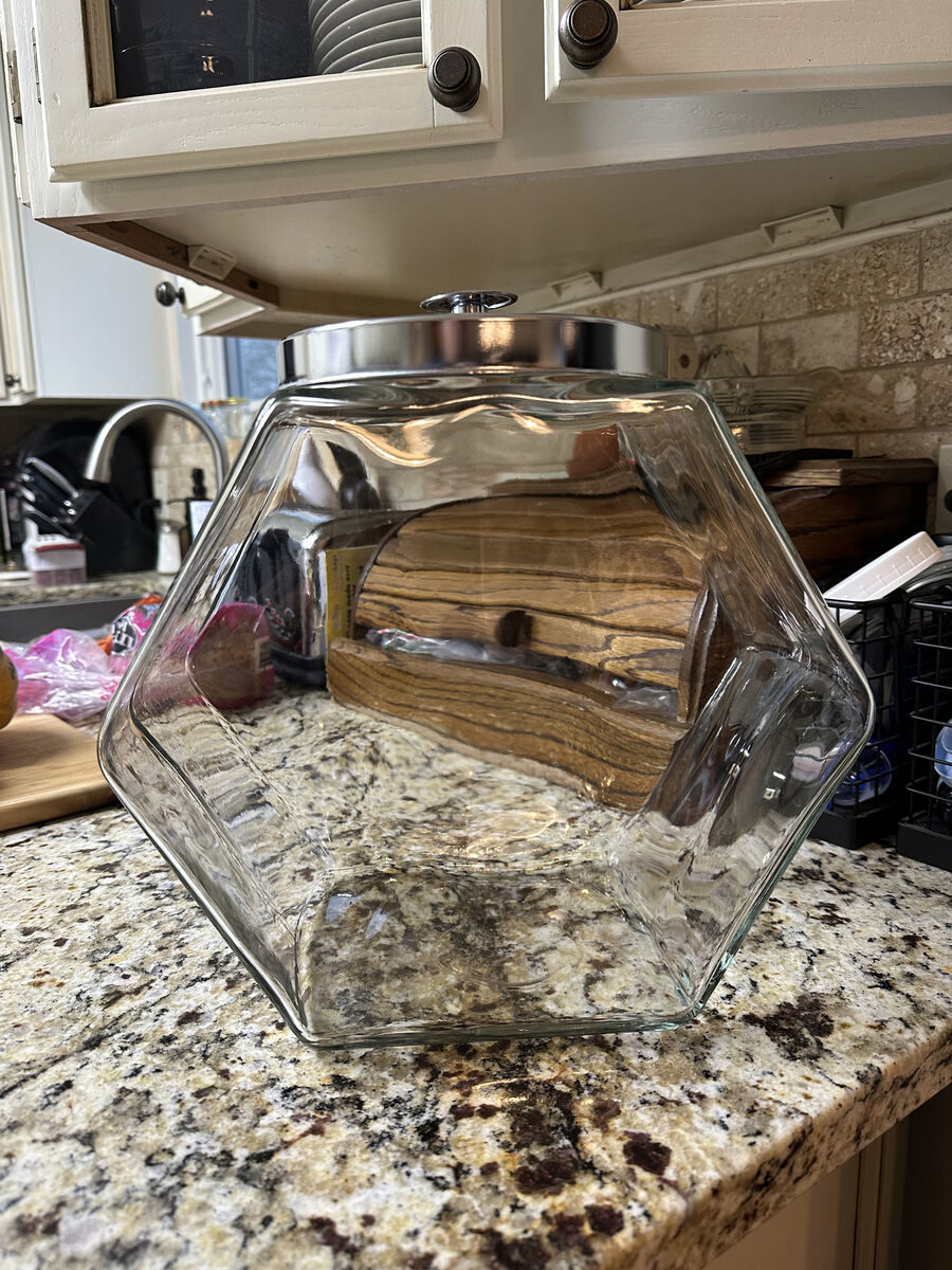 Large Heavy Duty Hexagonal Glass Counter Canister with Metal Lid