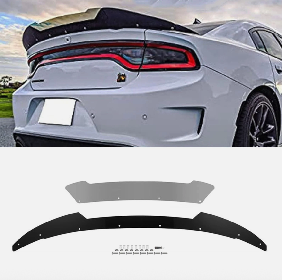Rear Wickerbill Spoiler for Dodge Charger 2015-23 SRT Hellcat Gloss Black