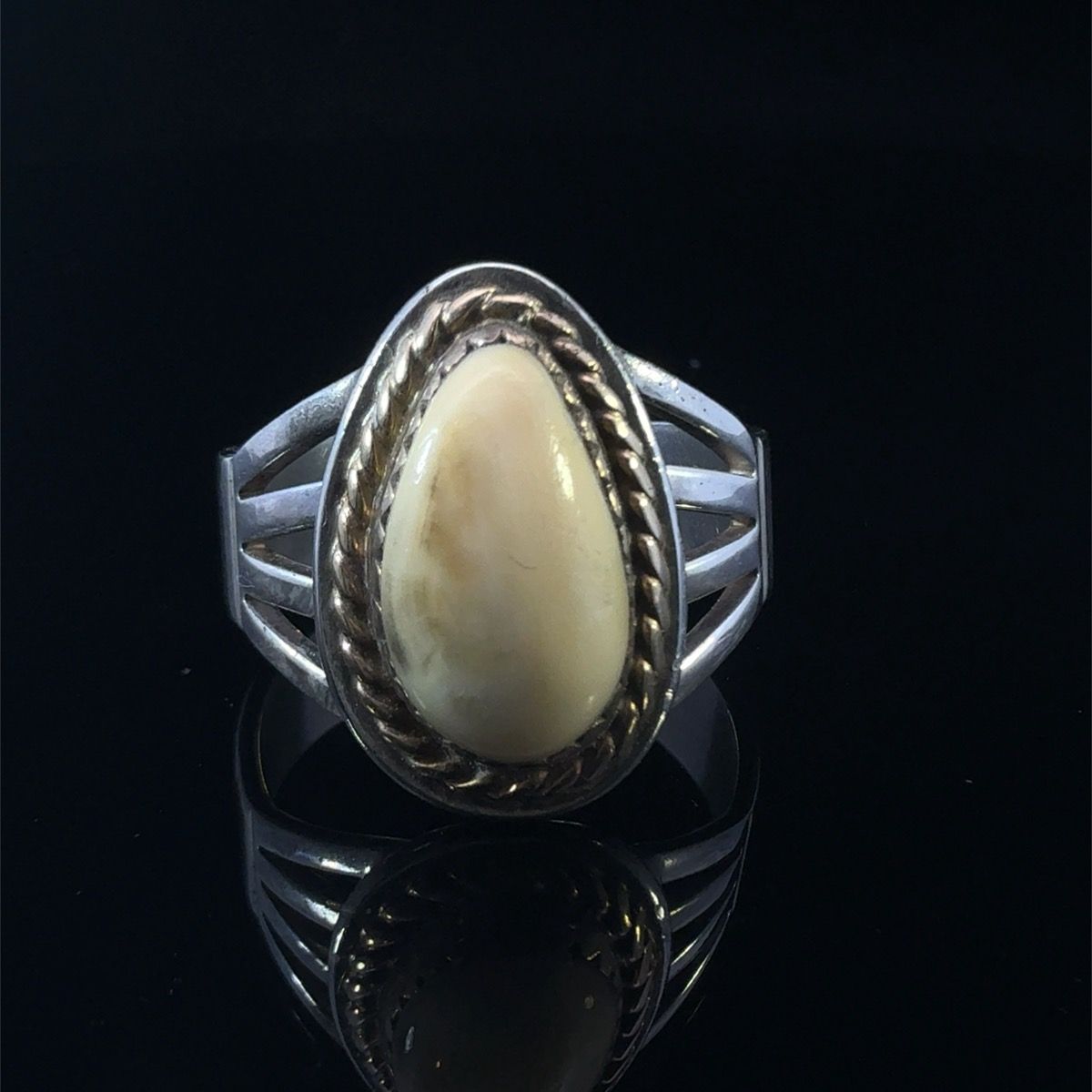 14KYG & STERLING SILVER RING W/IVORY (ELK TOOTH) CABOCHON #WCP036134