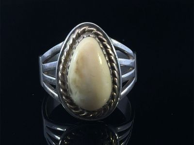 14KYG & STERLING SILVER RING W/IVORY (ELK TOOTH) CABOCHON #WCP036134