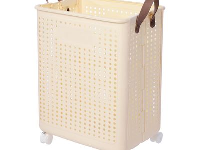 New- Basket Collapsible Laundry Hamper Plastic Dirty Clothes Hamper Storage Basket with Wheels for College Dorm Home