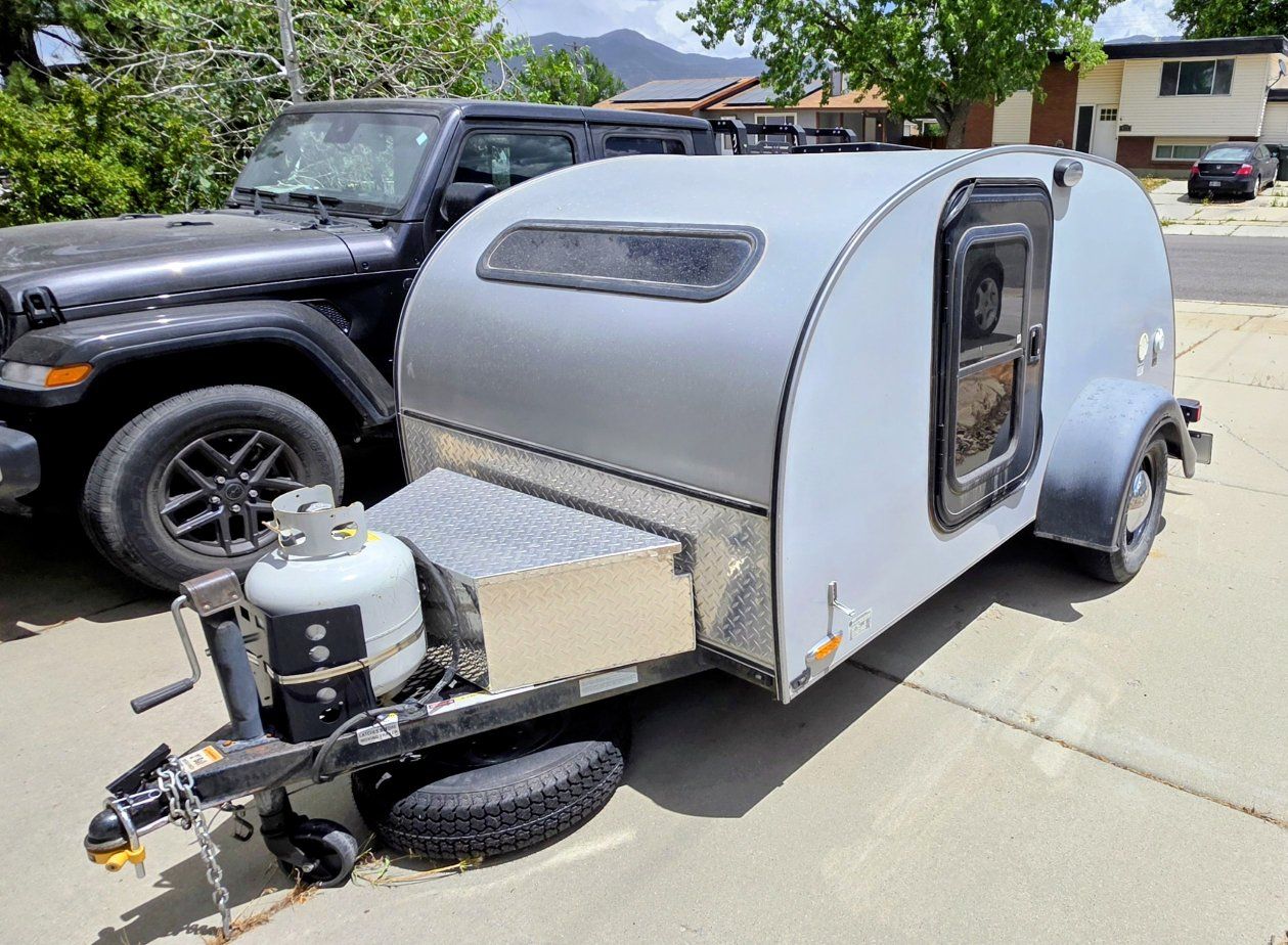 Teardrop Camper Trailer - Compact, Lightweight, Off-Grid Ready, Gray Exterior