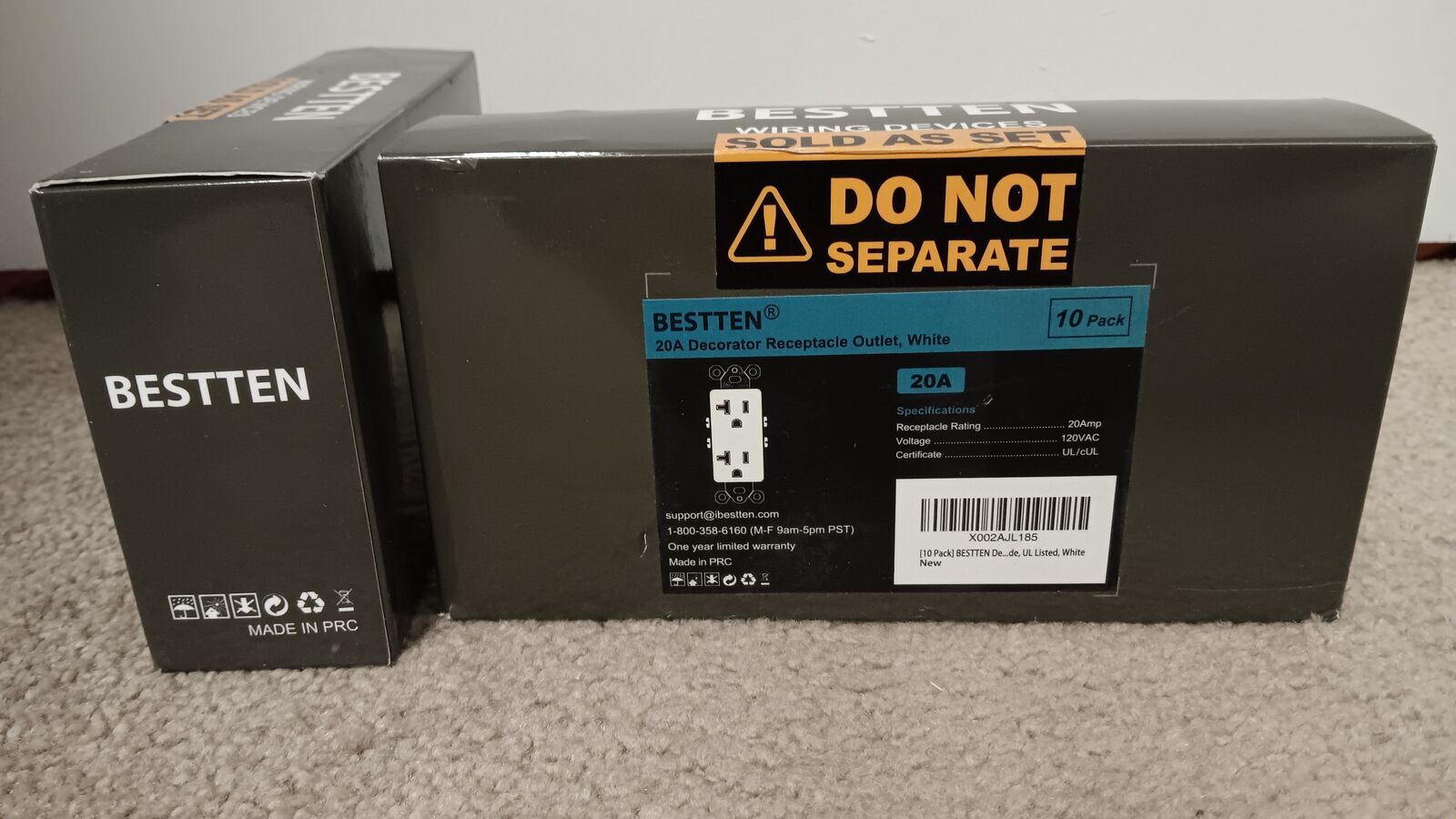 20A Decora receptacle Outlet, White, Qty=20