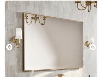 Modern Rectangular Wall Mirror with Gold/Brass Metal Frame, Gold 42" x 30" Rectangular Gold Metal Framed Mirror