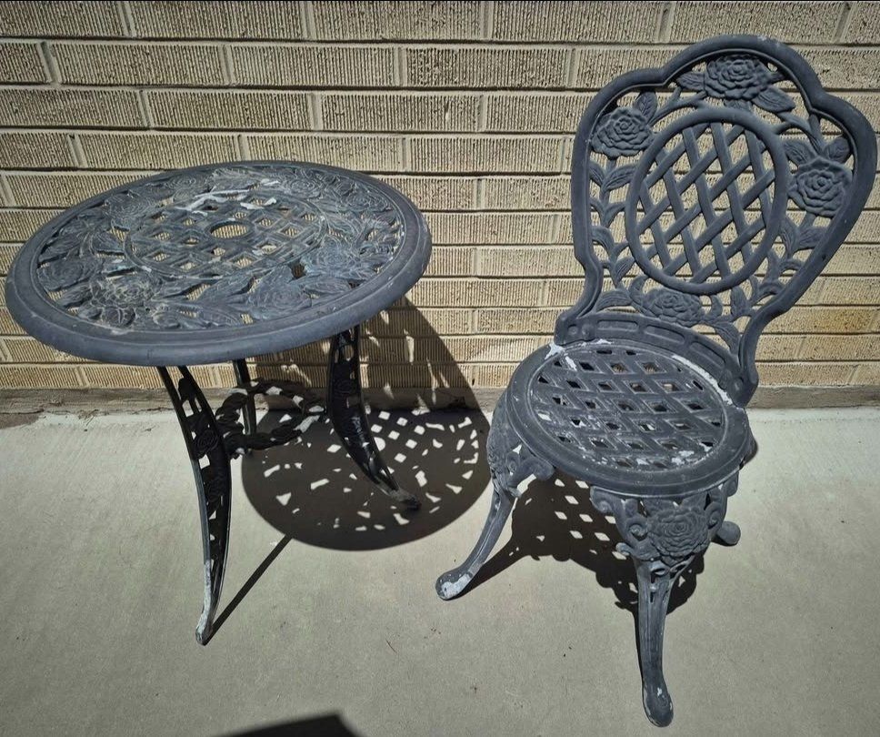 ️Vintage Rose Floral Cast Iton Aluminum Chair Table Patio Garden Set