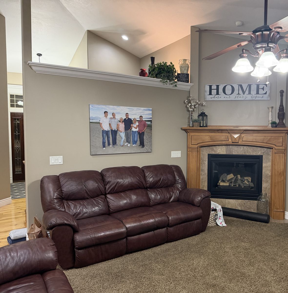 Brown Leather Couch with Two Recliners