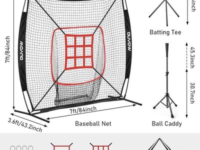 WOVUO 7x7ft Portable Baseball & Softball Hitting Net with Batting Tee & Ball Caddy