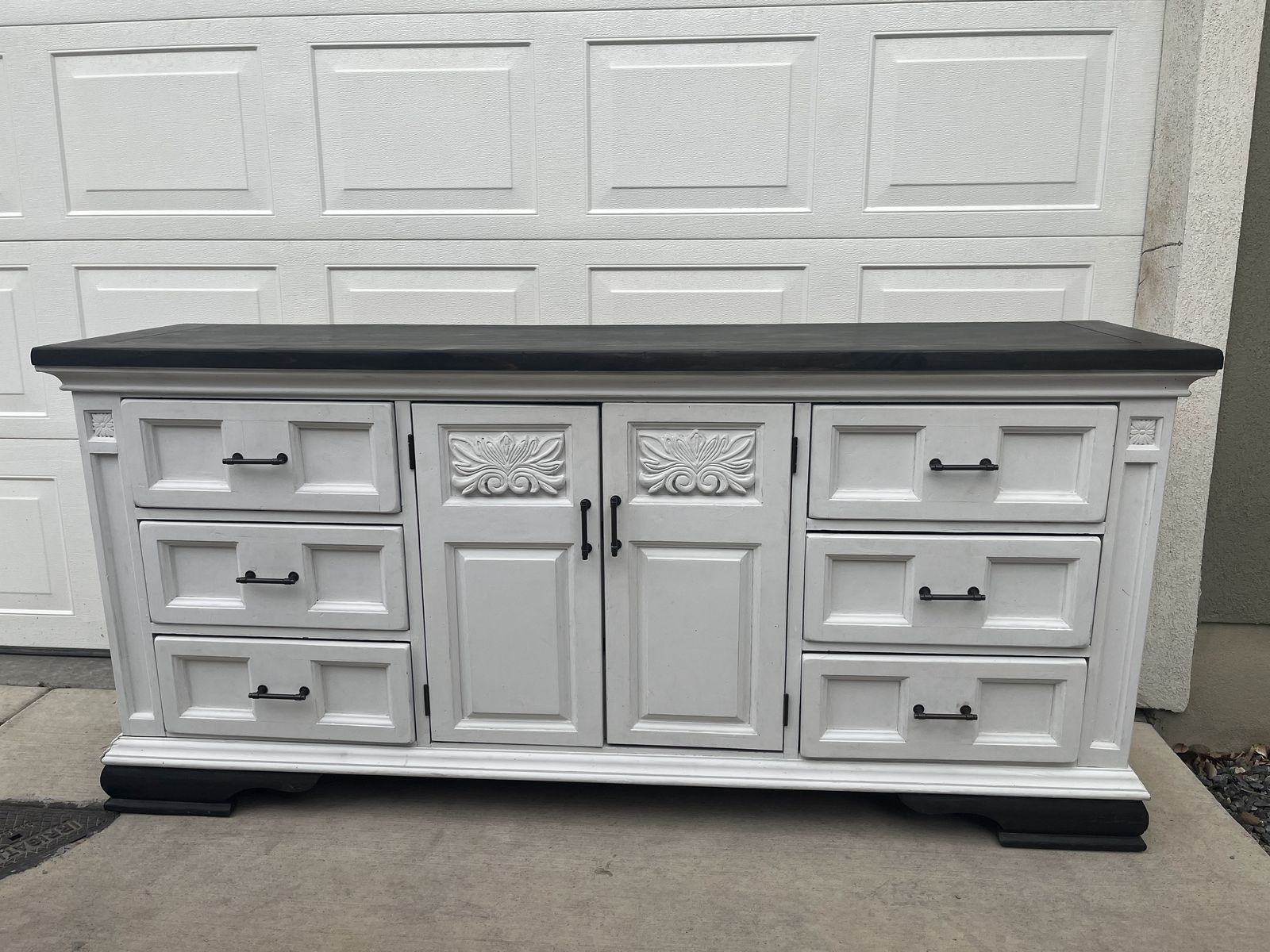 72" Solid Wood Refinished White Dresser / Buffet / TV Stand Console