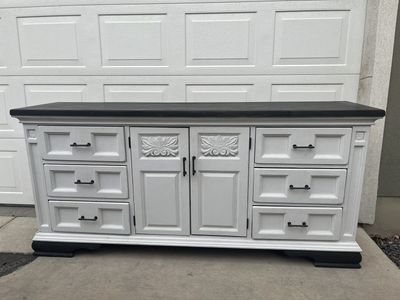 72" Solid Wood Refinished White Dresser / Buffet / TV Stand Console
