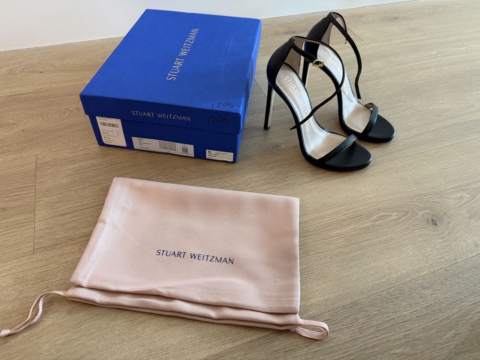 Stuart Weitzman Nudist Black Leather Ankle Strap High Heel Sandals Size 6.5B