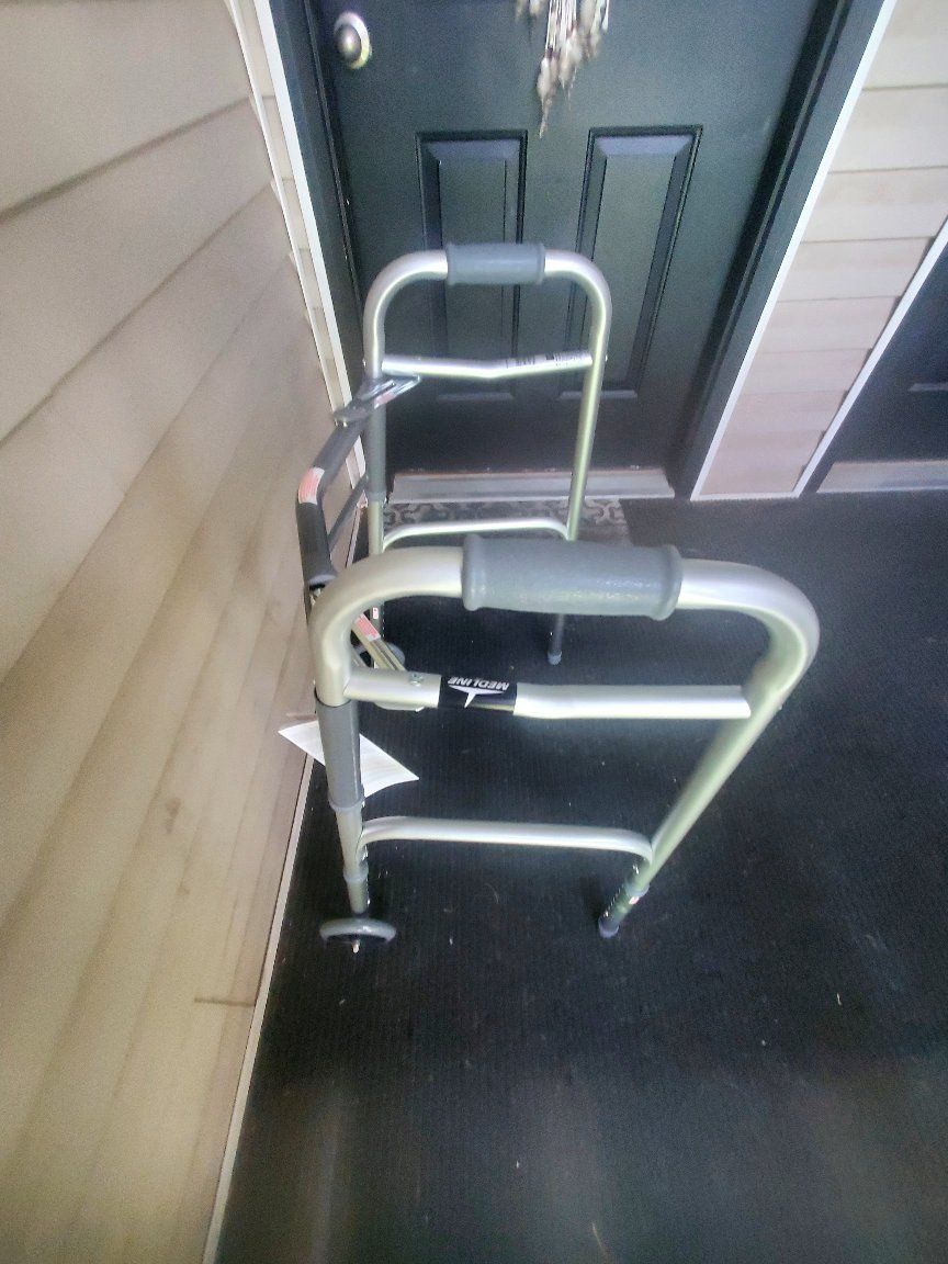 Medline Folding Medical Walker; BRAND NEW! Has Front Wheels; Adjustable Height