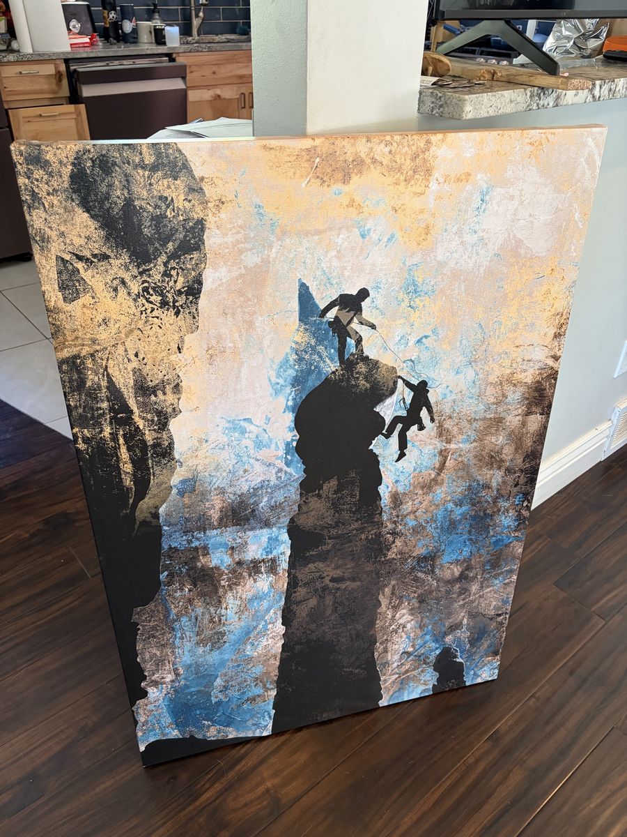 Large Abstract Climber Wall Art Canvas - Textured Painting Mountain Climbing