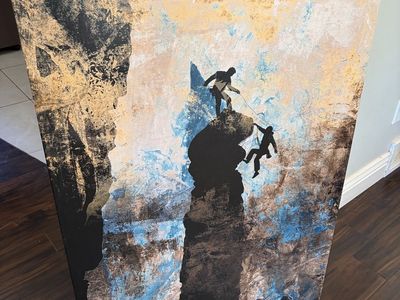 Large Abstract Climber Wall Art Canvas - Textured Painting Mountain Climbing