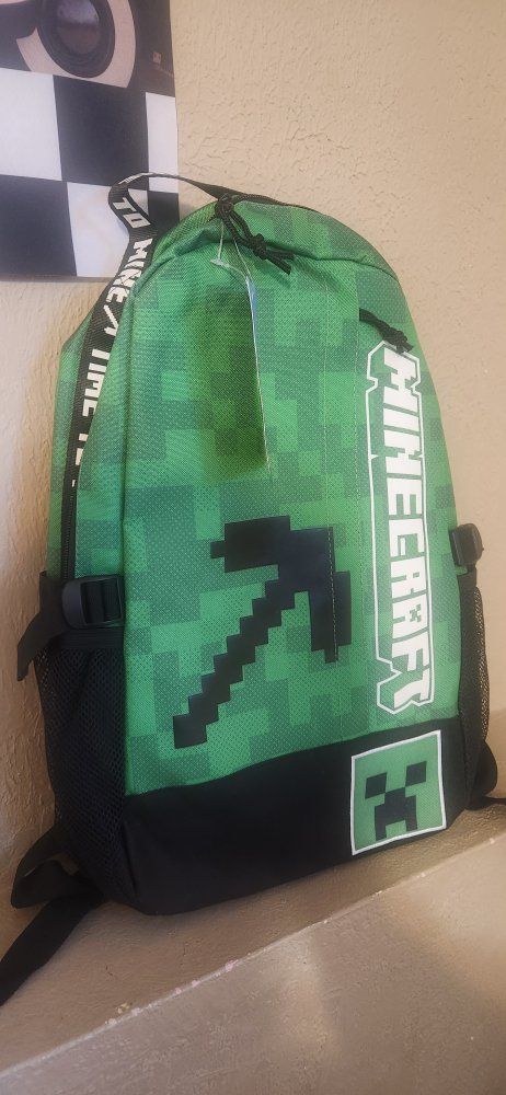 Minecraft Green Backpack with Creeper Pickaxe Design - New with Tags, BIOWORLD Brand