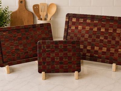 Handmade Checkered Wood Cutting Boards - Set of 3 (Large, Medium, Small) with Juice Grooves
