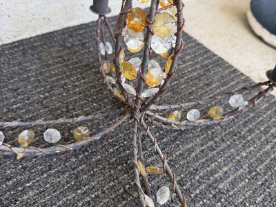 Rustic Metal Woven Wire Hanging Candelabra Chandelier with Crystal Beads