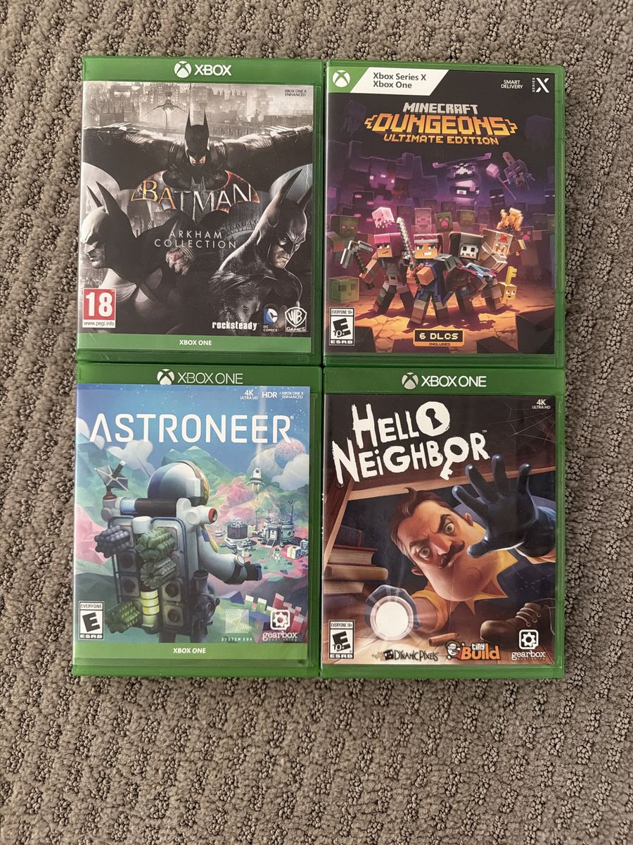 Xbox One Video Game Lot - Batman Arkham Collection, Astroneer, Minecraft Dungeons, Hello Neighbor $15-10 each