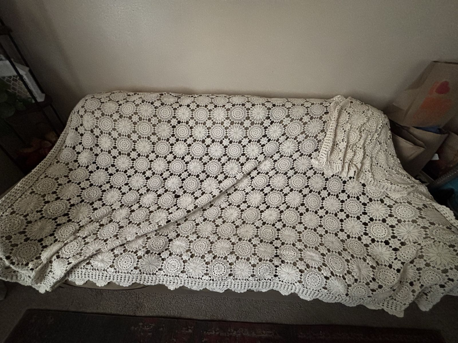 Handmade Vintage Crochet Lace Blanket Blanket Cream Throw