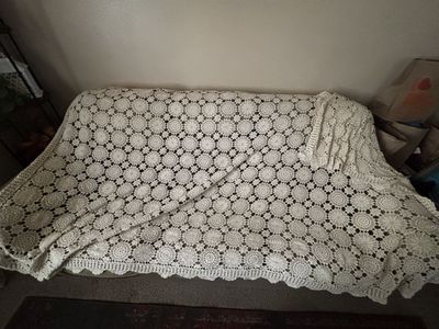Handmade Vintage Crochet Lace Blanket Blanket Cream Throw