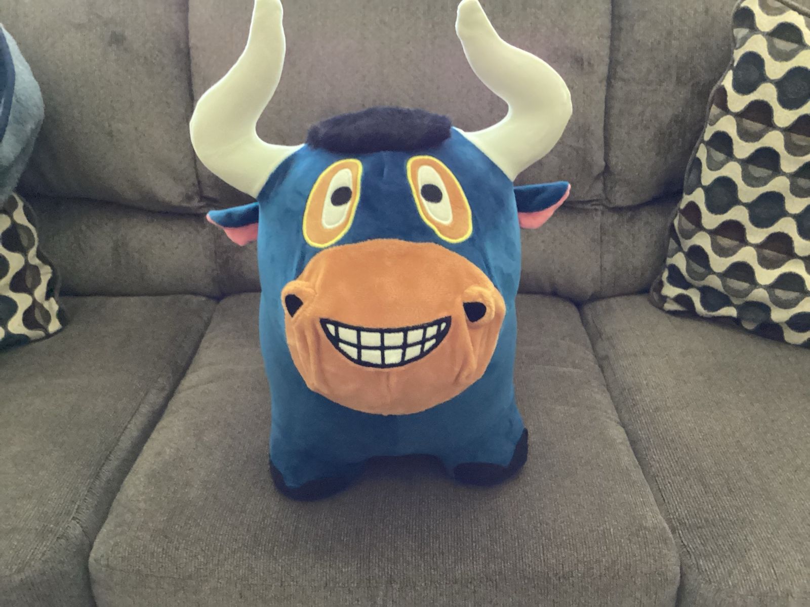 Bull Plush Stuffed Animal Toy Blue 18" Soft Smiling Bull