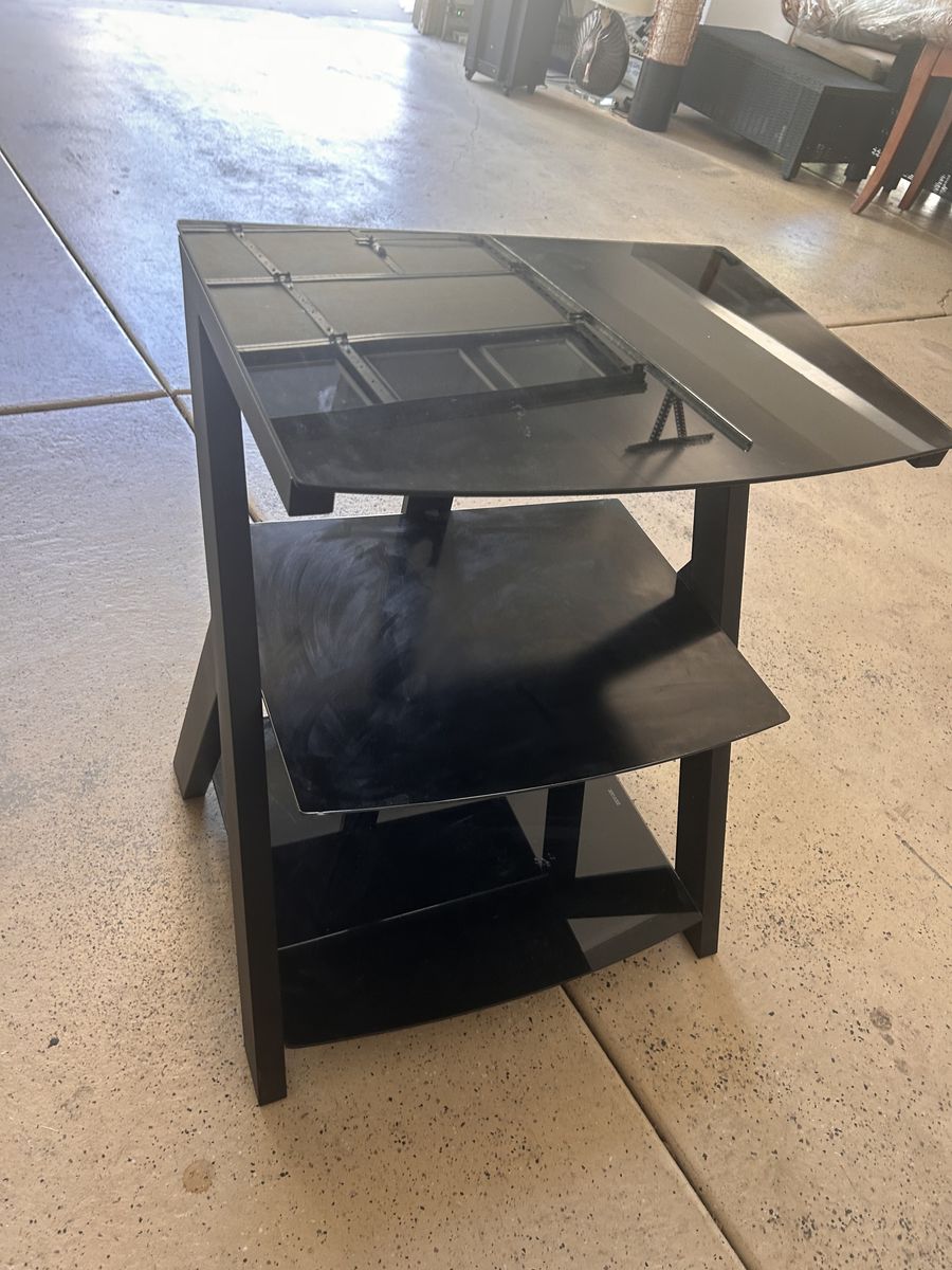 Universal Black Glass TV Stand with 3 Shelves - Sleek Entertainment Center Console