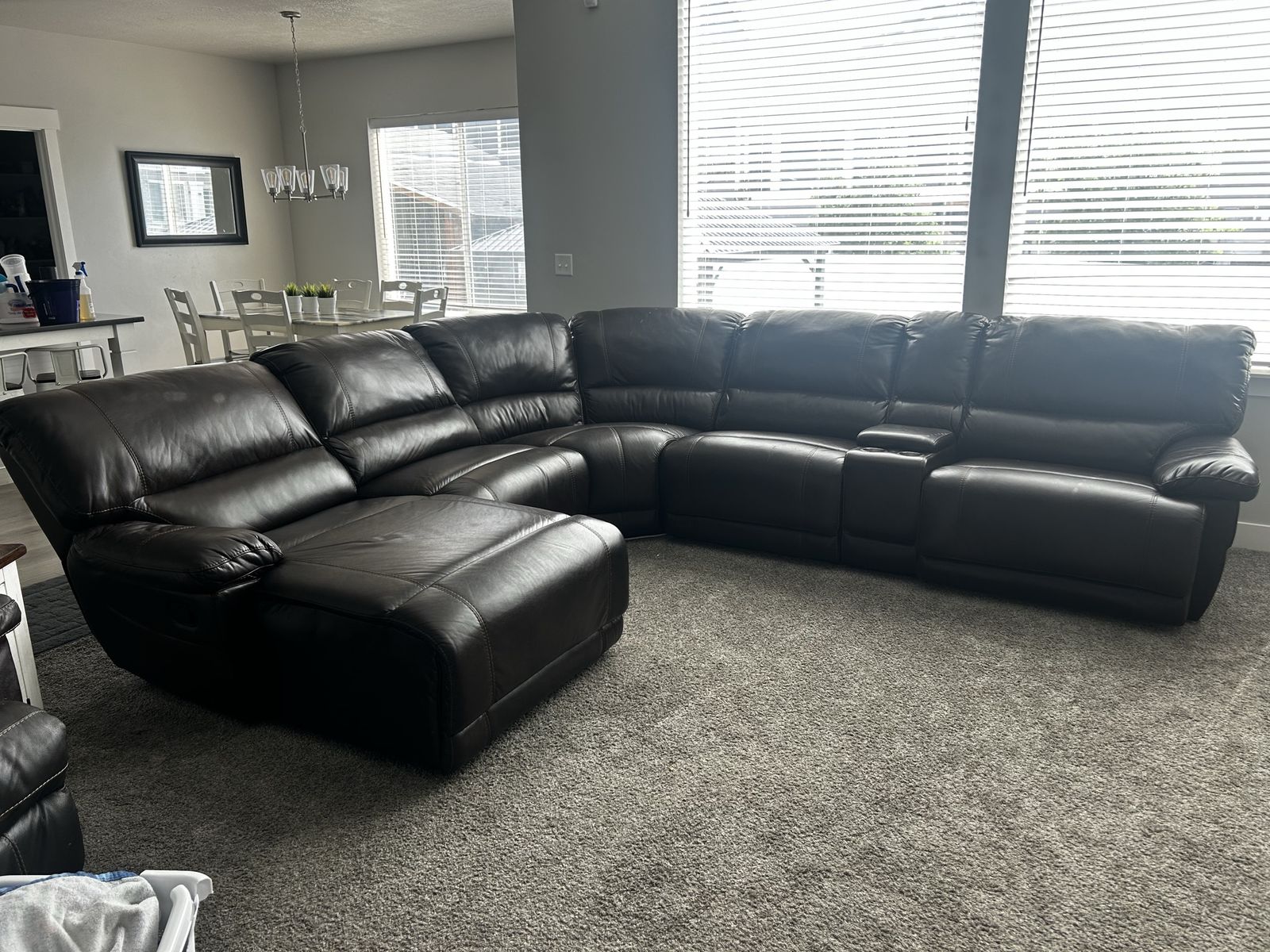 Carrington Brown Leather Reclining Sectional w/cup holders