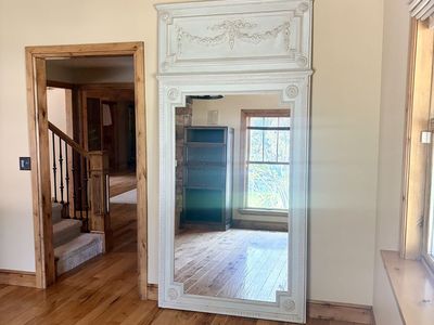 French Louis XVI-Style Trumeau Mirror - 8 ft Tall- Gustavian Gray