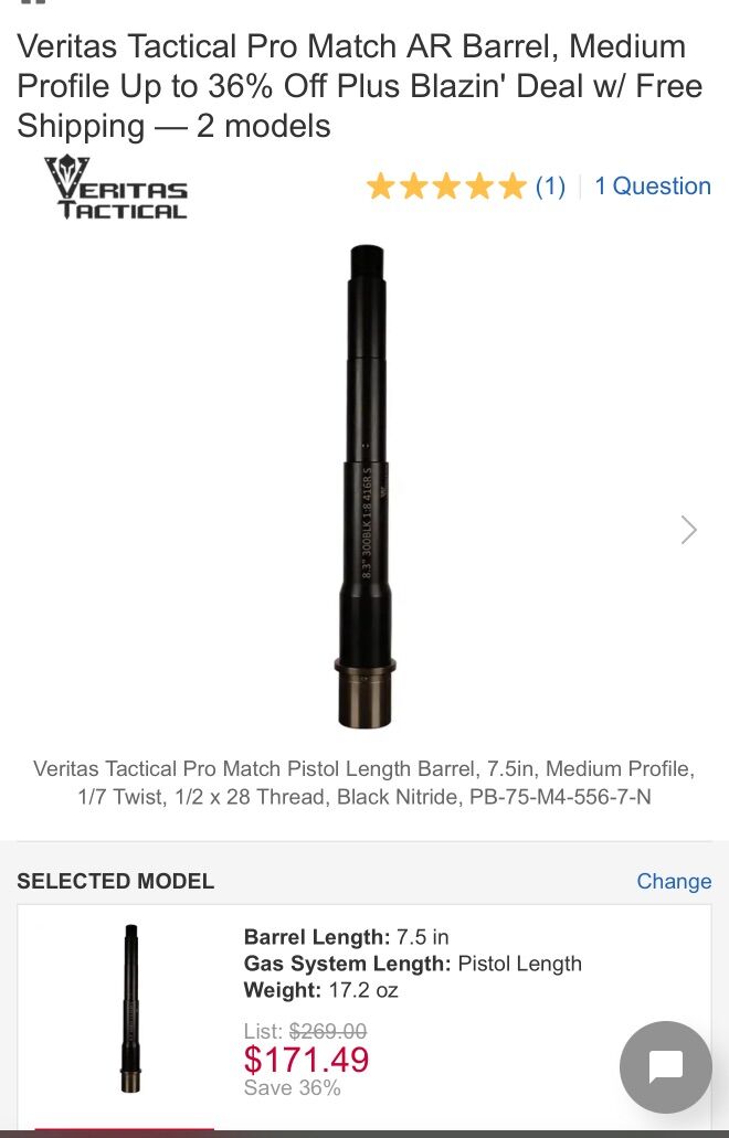New Veritas Tactical 7.5 Inch 5.56 556 AR Barrel