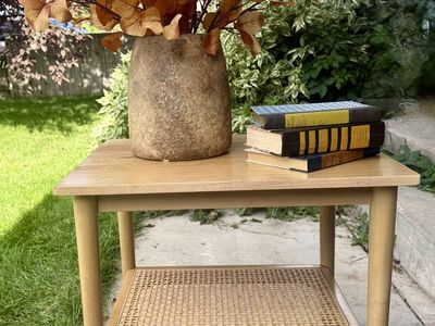End Table with Wicker Shelf