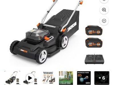Worx WG745 40V 17" Cordless Push Lawn Mower with 2 Batteries & Charger Included