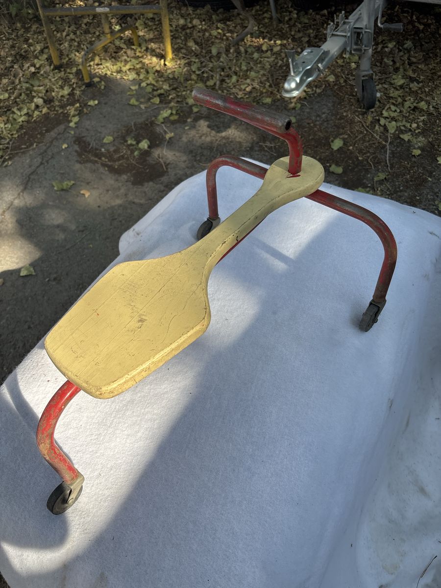 Vintage Wooden and Metal Riding Scooter Toy