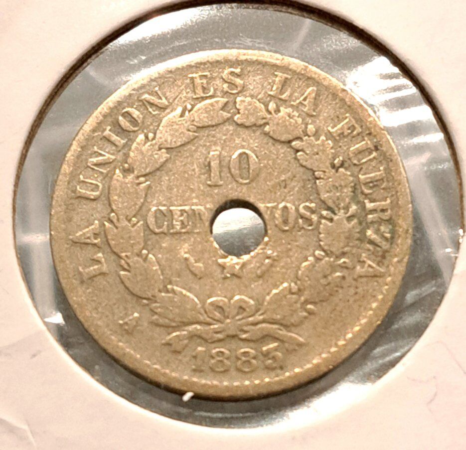 Rare 1883 Bolivia 10 Centavos Holed Coin