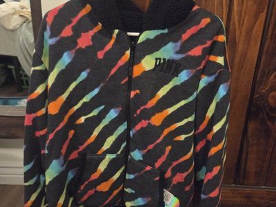 Victoria's Secret PINK Reversible Sherpa-Lined Full-Zip Hoodie Jacket, Size M, Tie-Dye